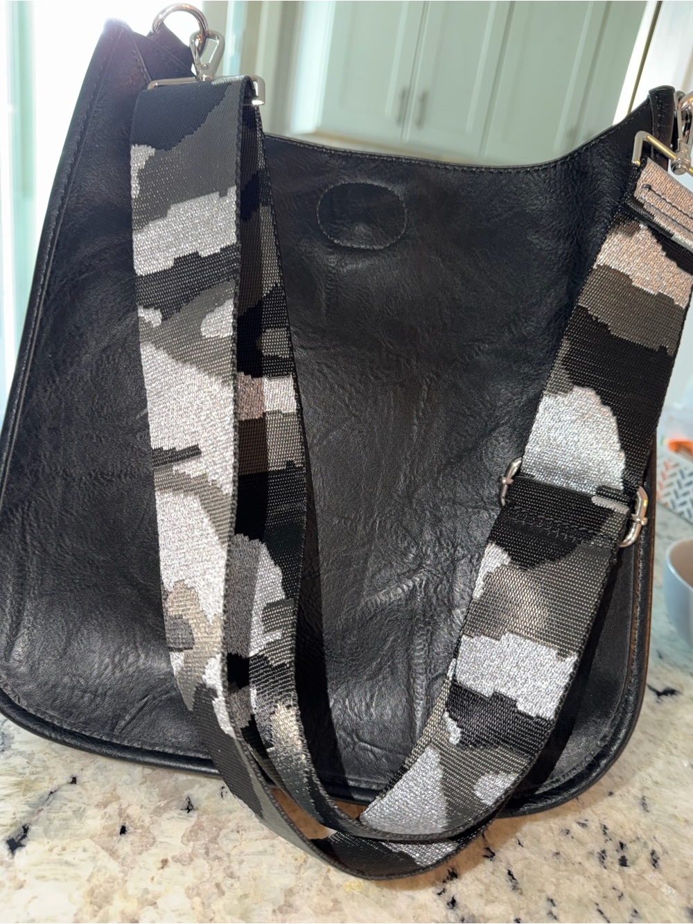 Ah-Dorned Brand - Black Leather Shoulder Bag with Gray Camo Strap🖤🩶🤍
Never Worn